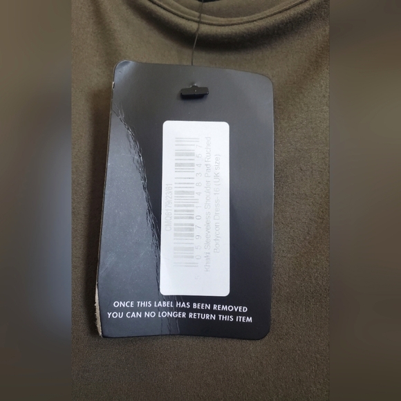 Pretty Little Thing Khaki Military Green Dress Ruched Bodycon Size 12 NWT - Picture 7 of 12